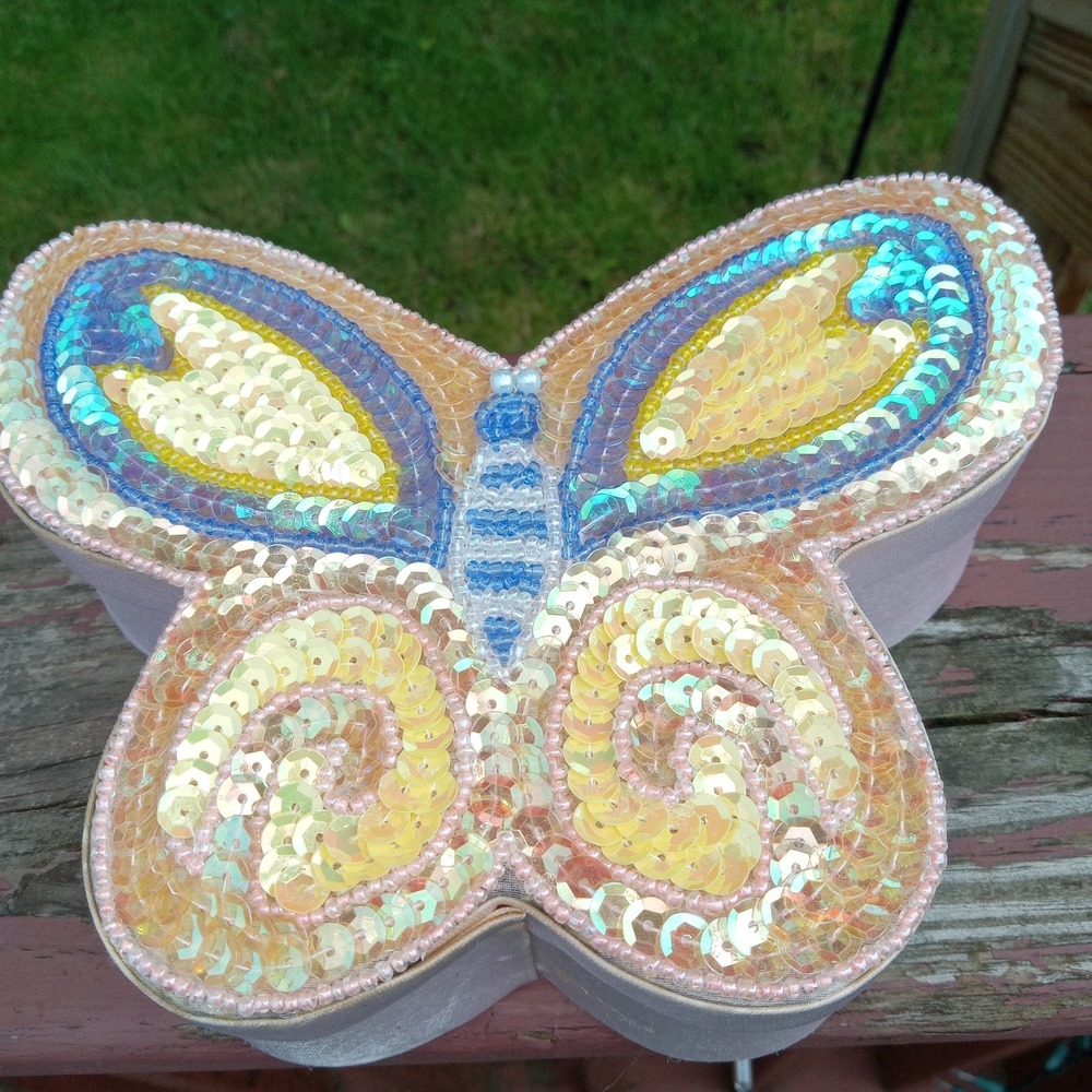 Vintage‎ Sequined Top Butterfly Box Jewelry Trinket